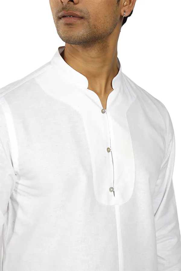 Kaftan neck full sleeve Cotton Qurta shirt with rounded hem