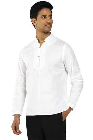 Kaftan neck full sleeve Cotton Qurta shirt with rounded hem