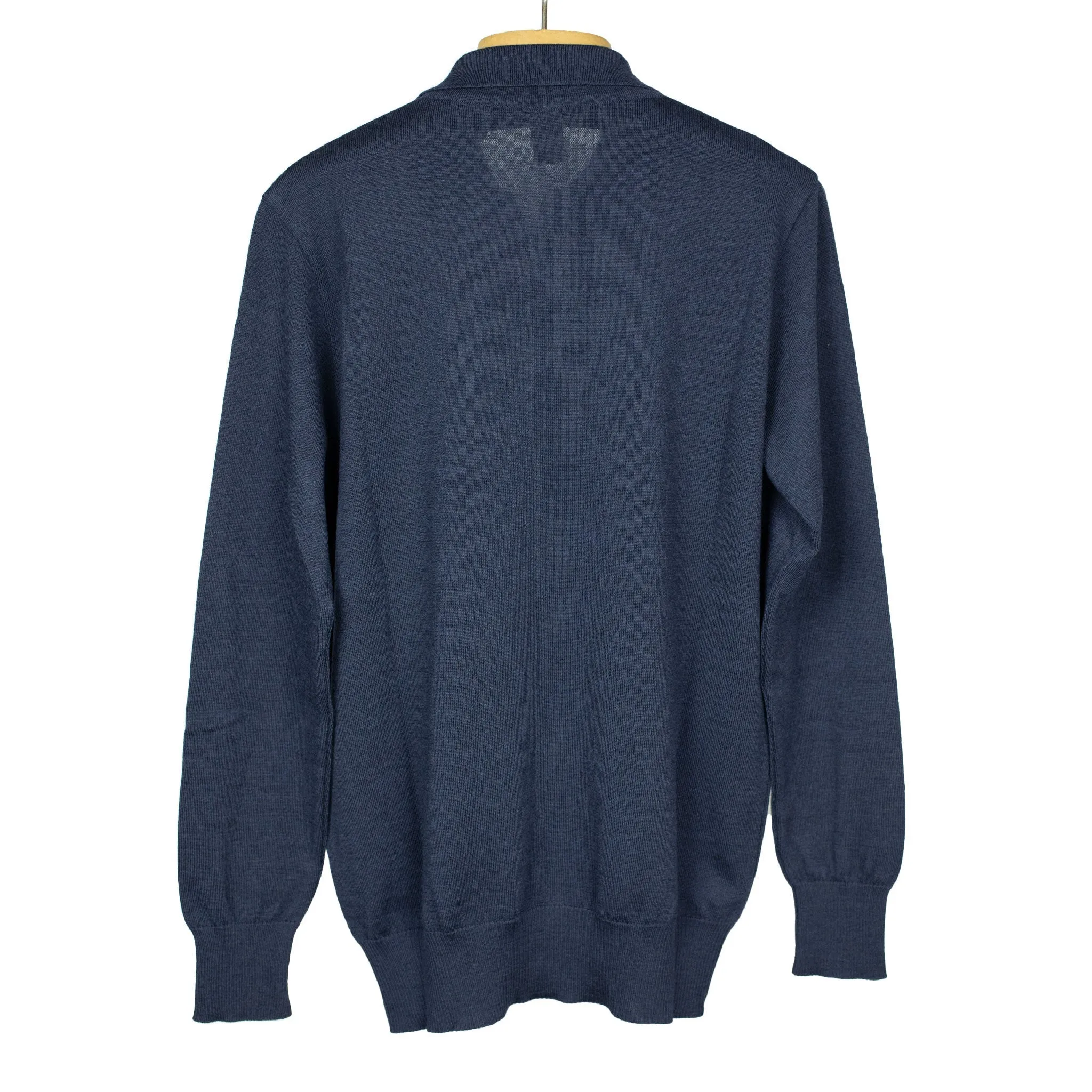 Knit long sleeve polo in navy merino wool (restock)