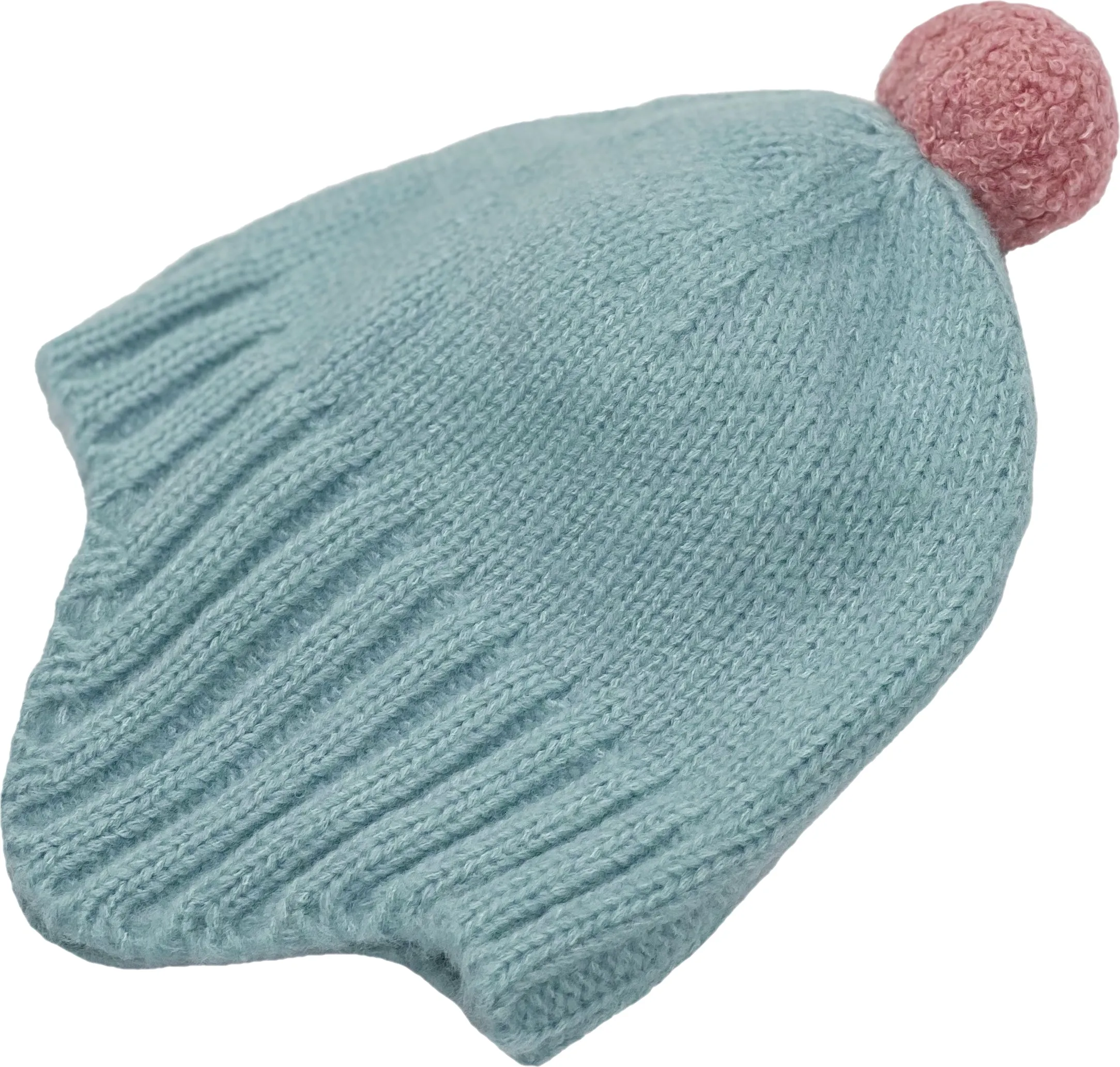 Knitted Pom Pom Beanie (Sky Blue)