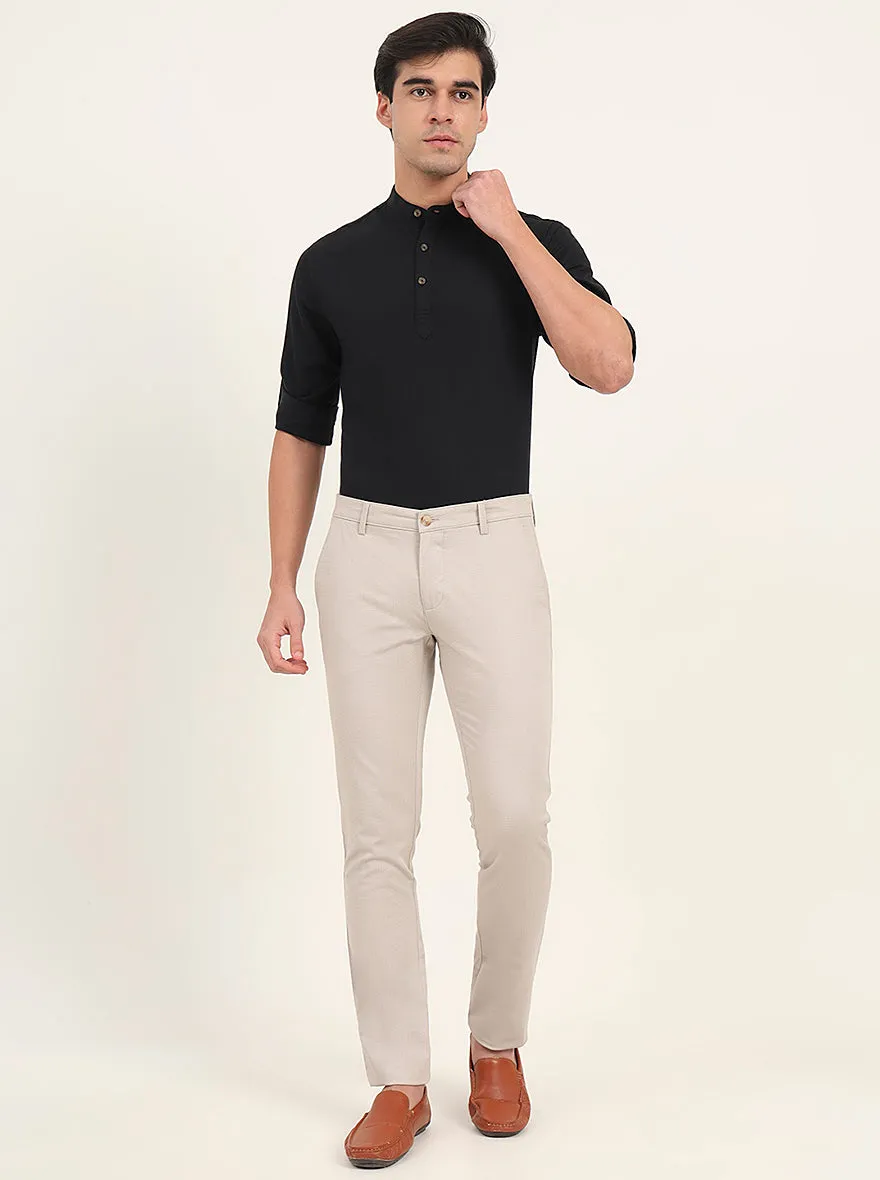Light Grey Printed Super Slim Fit Casual Trouser | Greenfibre
