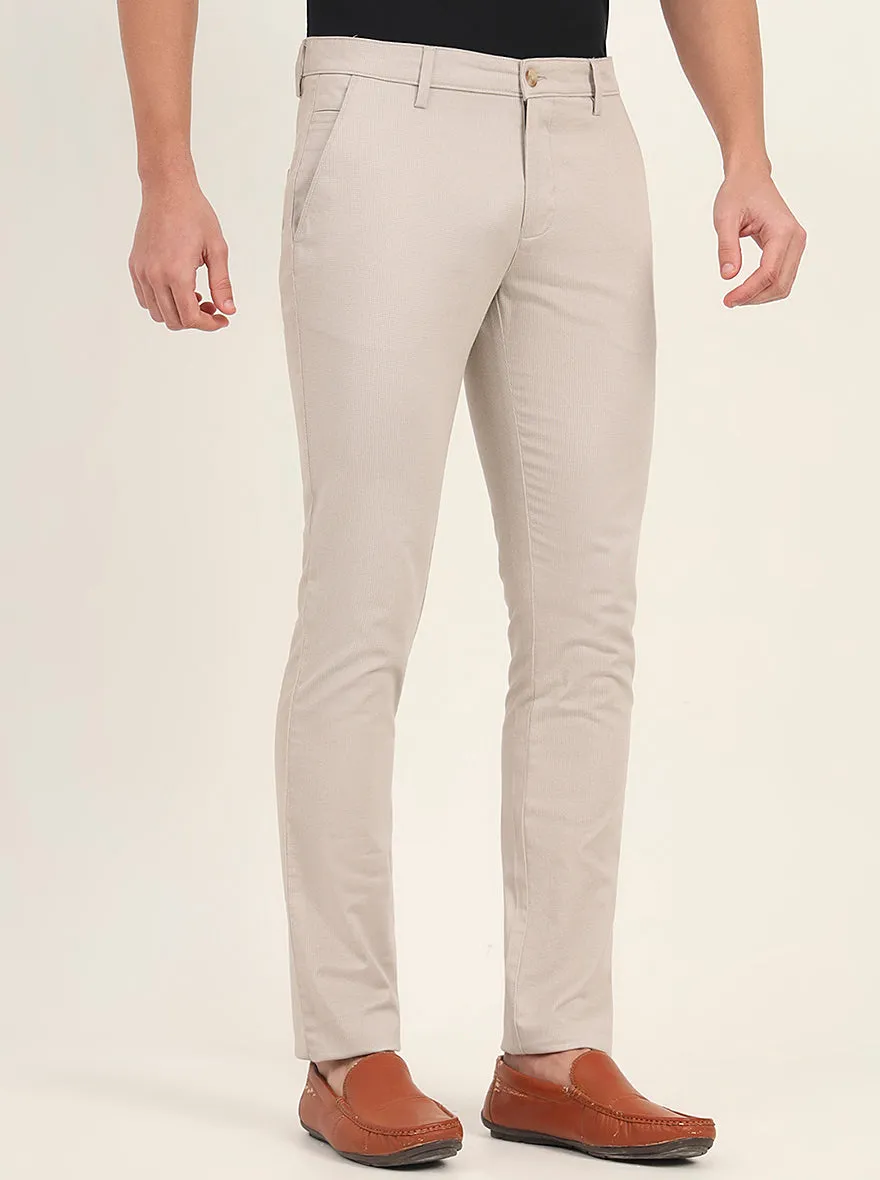 Light Grey Printed Super Slim Fit Casual Trouser | Greenfibre