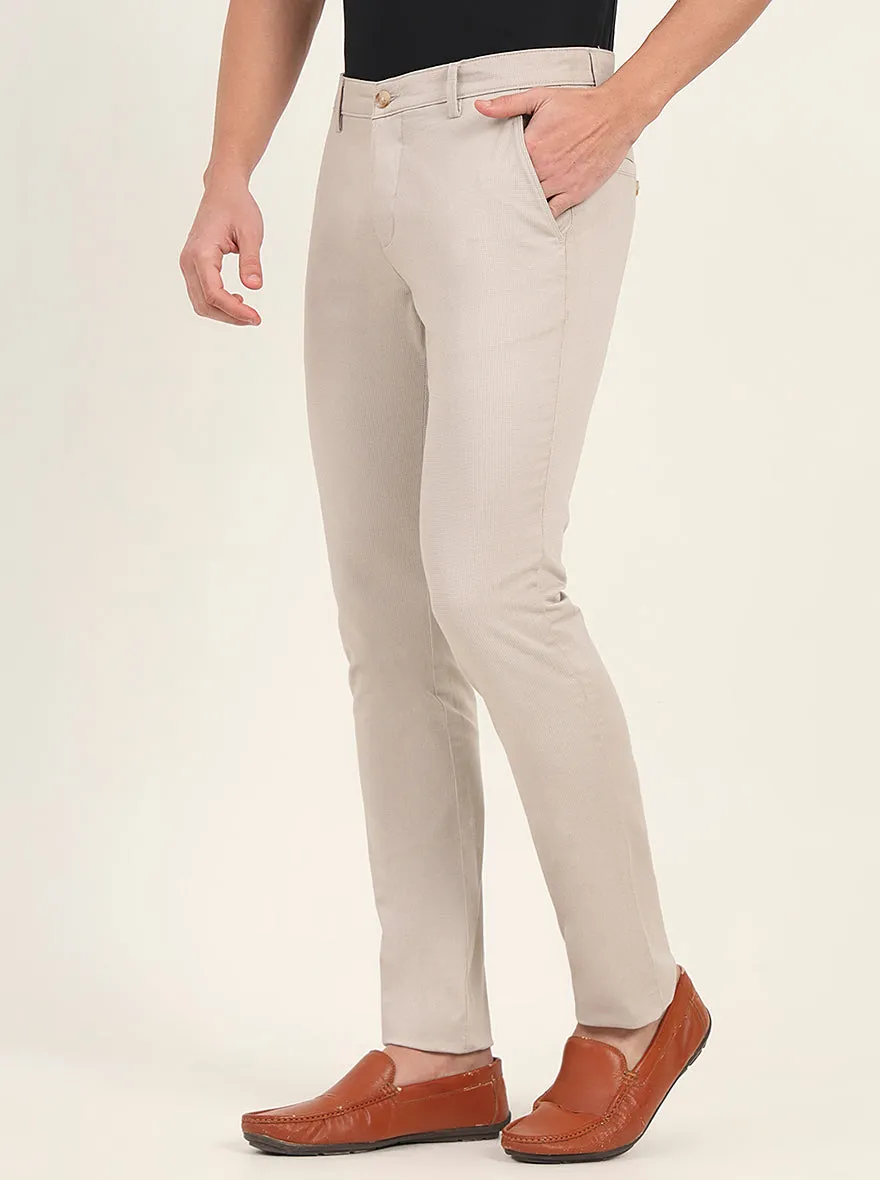 Light Grey Printed Super Slim Fit Casual Trouser | Greenfibre