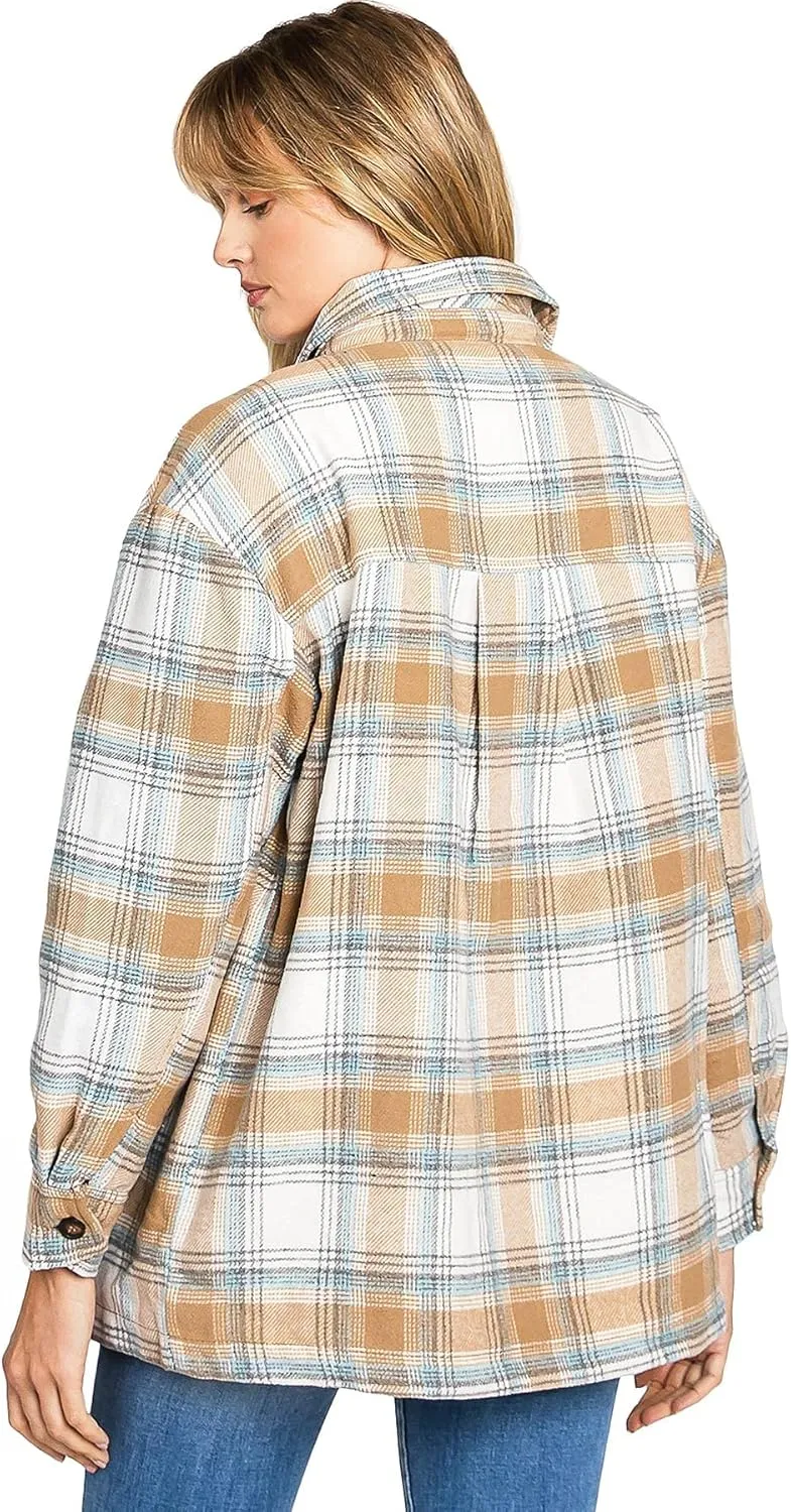 Love Tree Women's Cozy Soft Sherpa Coat Plaid Shacket