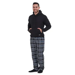 Men Winter Pajama Set Black Hoodie   Black x Indigo Checkered Pants