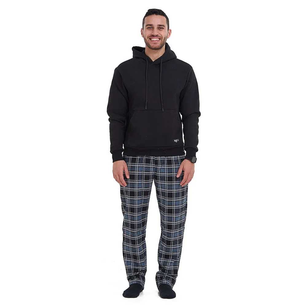Men Winter Pajama Set Black Hoodie   Black x Indigo Checkered Pants