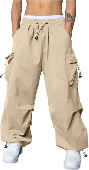 Men's Baggy Cargo Pants Casual Parachute Pants Cotton Elasticated Loose Fit Streetwear Multi Pockets