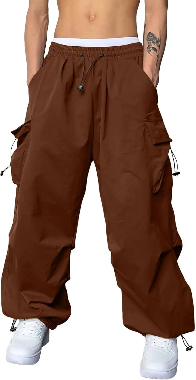 Men's Baggy Cargo Pants Casual Parachute Pants Cotton Elasticated Loose Fit Streetwear Multi Pockets