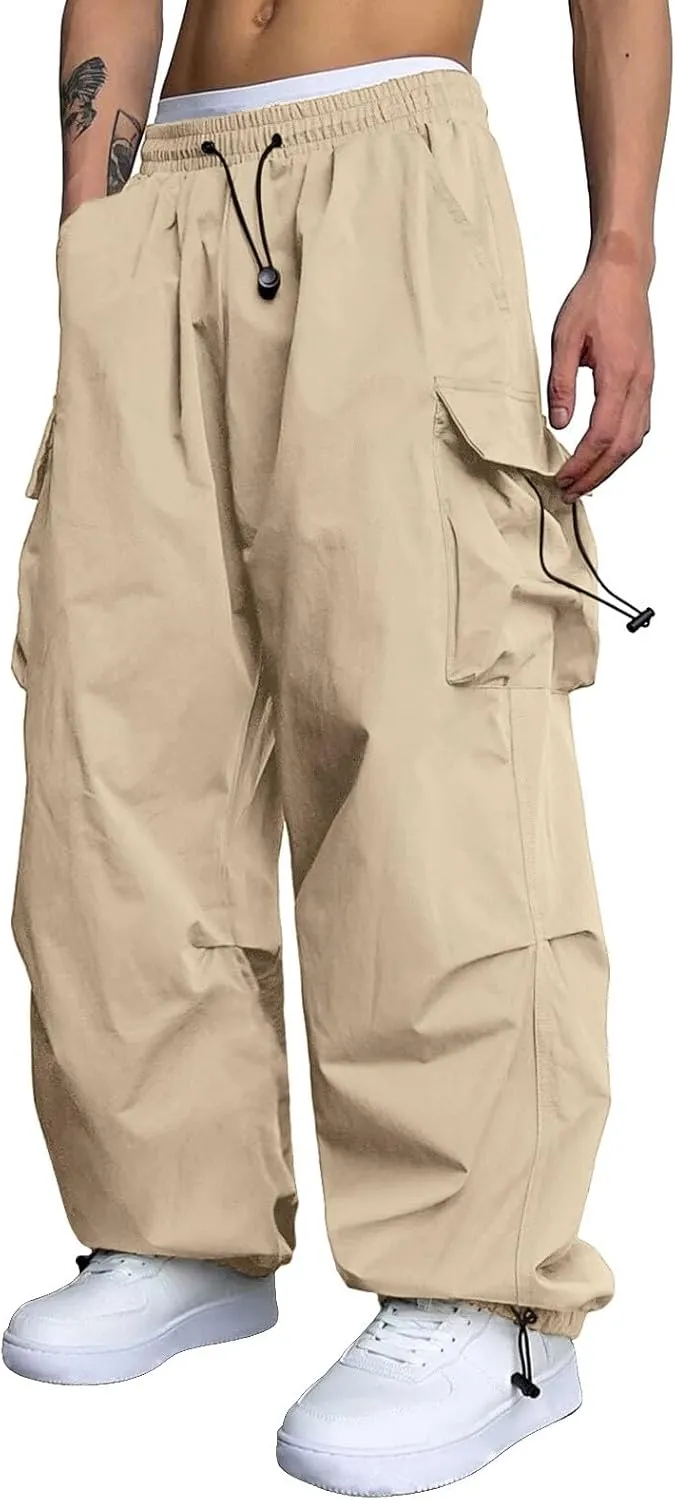 Men's Baggy Cargo Pants Casual Parachute Pants Cotton Elasticated Loose Fit Streetwear Multi Pockets