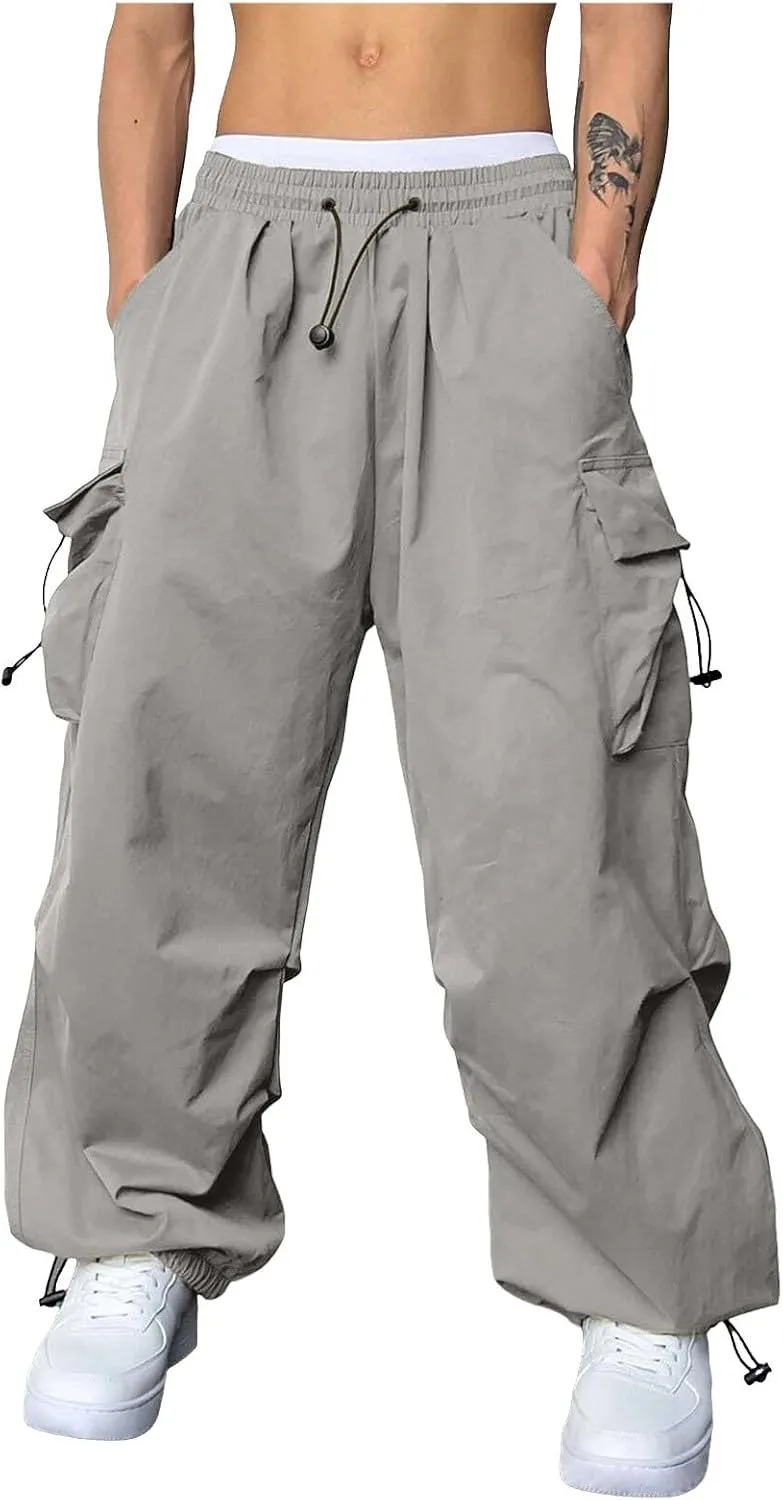 Men's Baggy Cargo Pants Casual Parachute Pants Cotton Elasticated Loose Fit Streetwear Multi Pockets