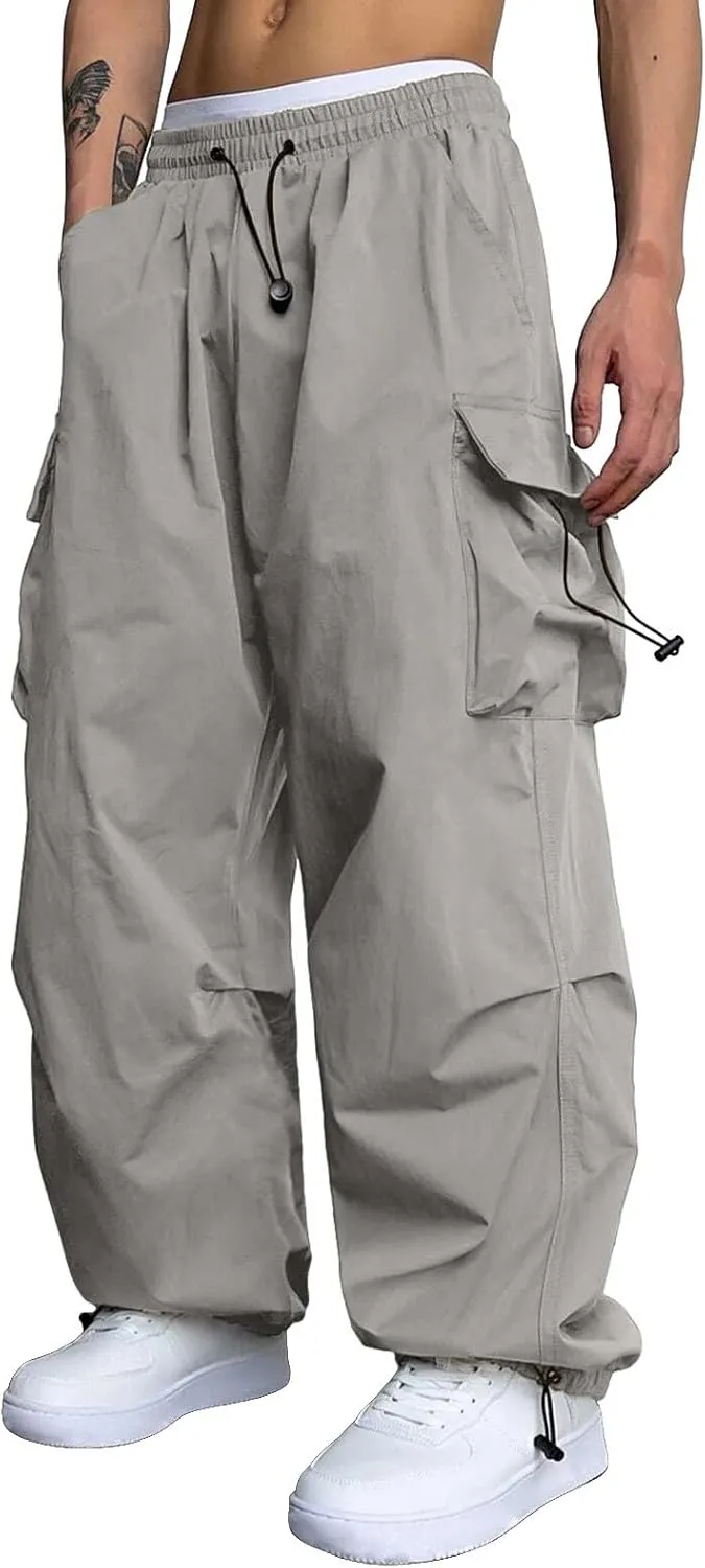 Men's Baggy Cargo Pants Casual Parachute Pants Cotton Elasticated Loose Fit Streetwear Multi Pockets