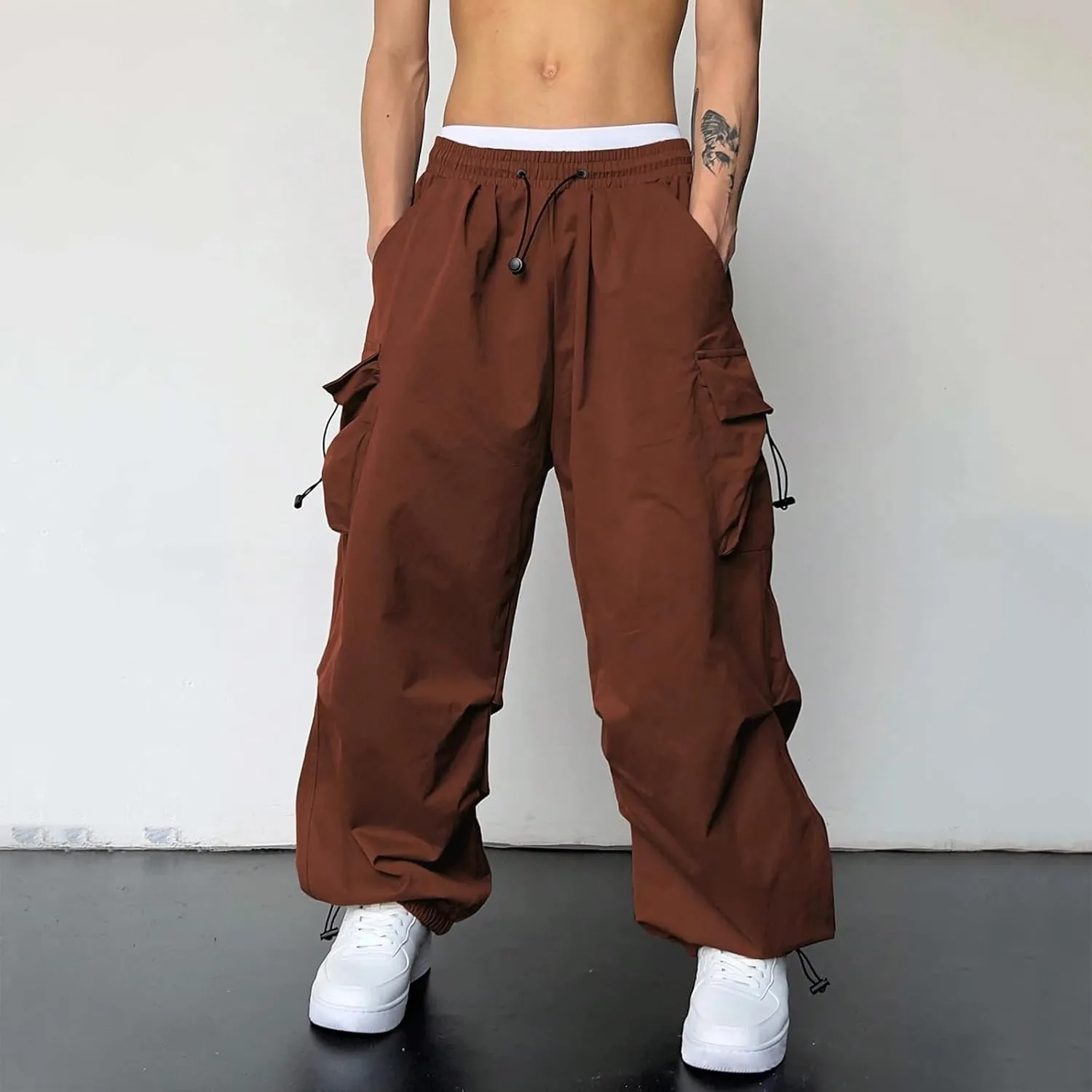 Men's Baggy Cargo Pants Casual Parachute Pants Cotton Elasticated Loose Fit Streetwear Multi Pockets