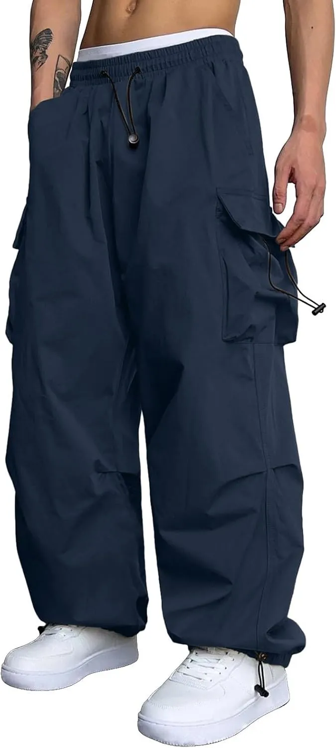 Men's Baggy Cargo Pants Casual Parachute Pants Cotton Loose Fit Hip Hop Pant Multi Pockets