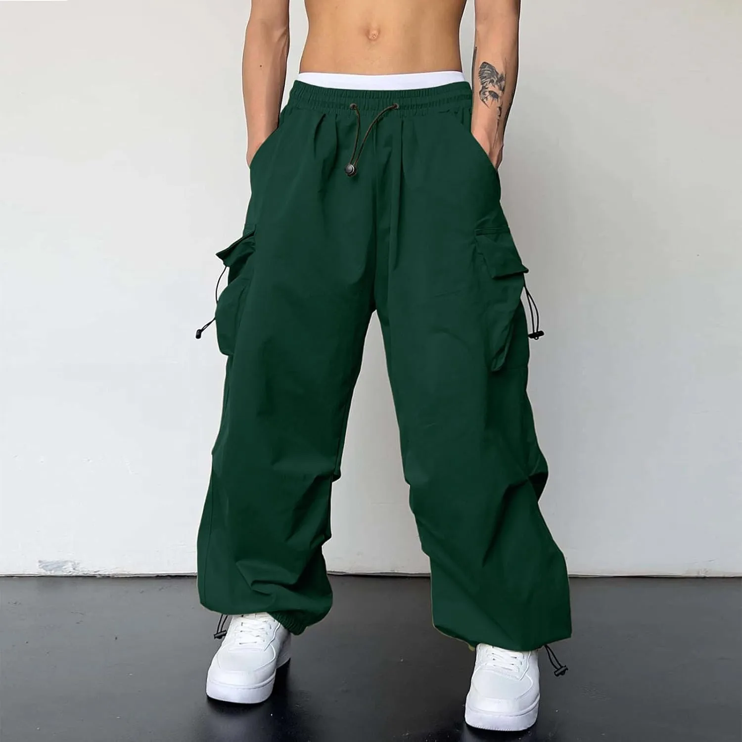 Men's Baggy Cargo Pants Casual Parachute Pants Cotton Loose Fit Hip Hop Pant Multi Pockets
