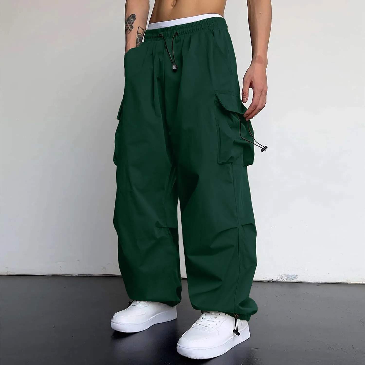 Men's Baggy Cargo Pants Casual Parachute Pants Cotton Loose Fit Hip Hop Pant Multi Pockets
