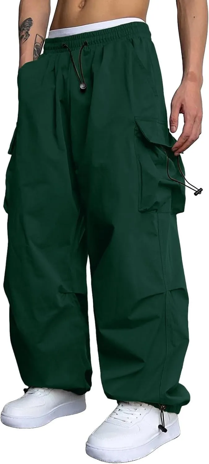Men's Baggy Cargo Pants Casual Parachute Pants Cotton Loose Fit Hip Hop Pant Multi Pockets