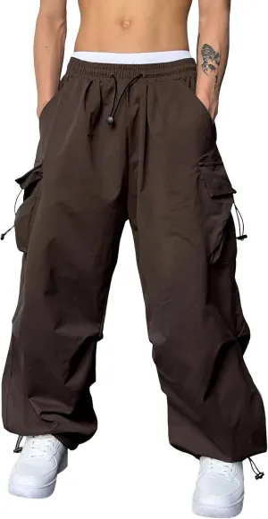 Men's Baggy Cargo Pants Trendy Casual Parachute Pant Elastic Waist Loose Fit Streetwear Multi Pockets