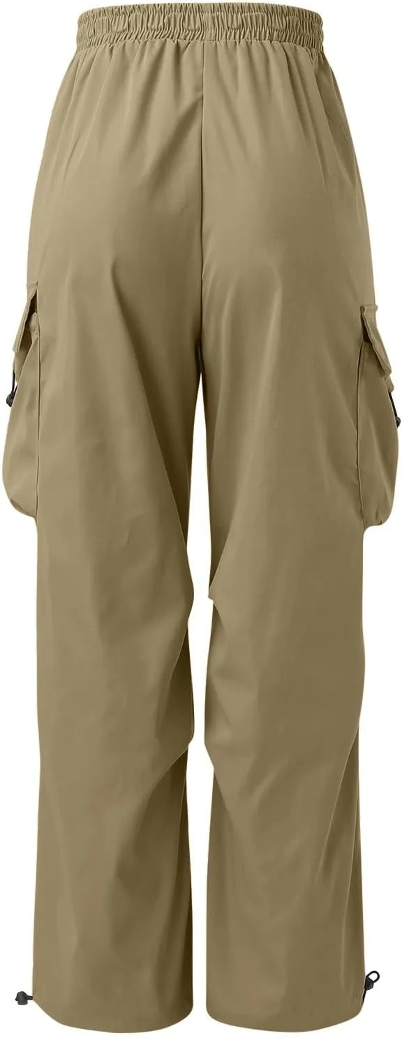 Men's Cargo Pants Casual Wide Leg Drawstring Waist Pant Hiking Pant with Multiple Pockets