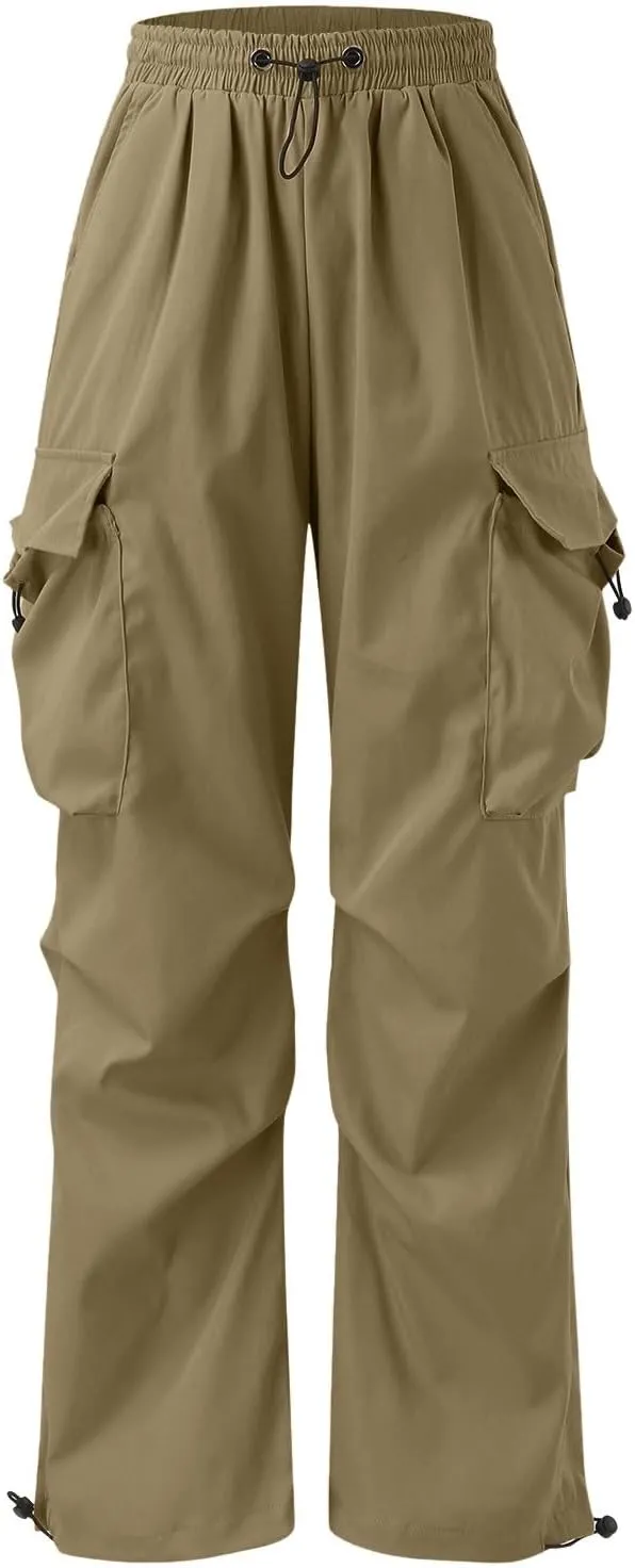 Men's Cargo Pants Casual Wide Leg Drawstring Waist Pant Hiking Pant with Multiple Pockets