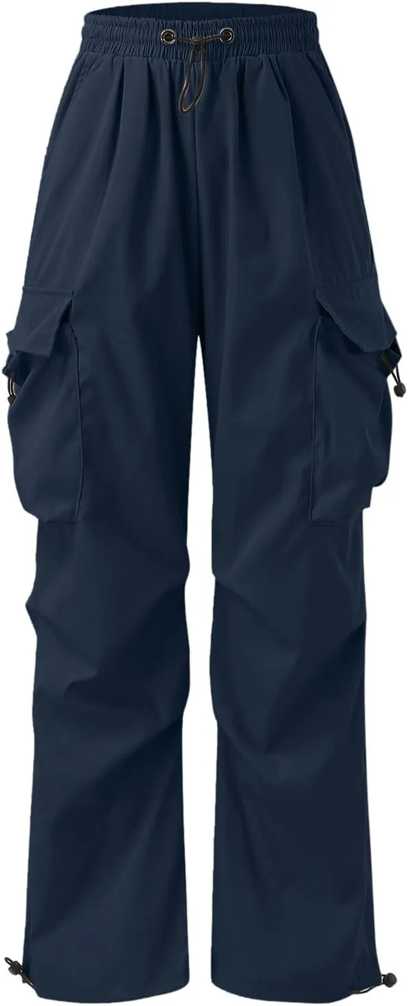 Mens Cargo Pants Elastic Waist Work Pant Multi Pockets Casual Cotton Hip Hop Parachute Pants