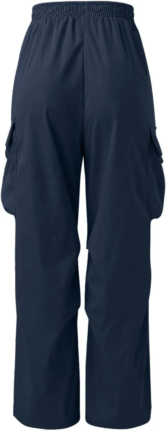 Mens Cargo Pants Elastic Waist Work Pant Multi Pockets Casual Cotton Hip Hop Parachute Pants