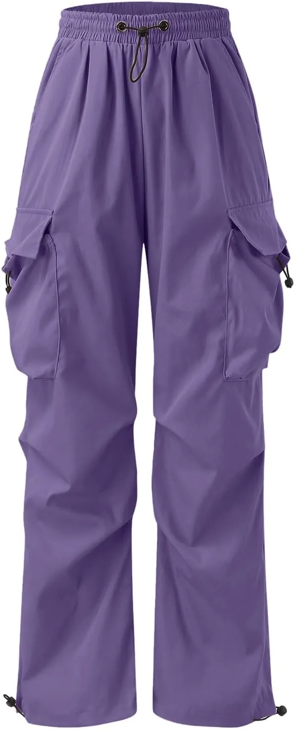 Mens Cargo Pants Elastic Waist Work Pant Multi Pockets Casual Cotton Hip Hop Parachute Pants