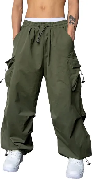 Men's Cargo Pants Loose Fit Casual Joggers Drawstring Elastic Waist Track Pants Multi Pockets