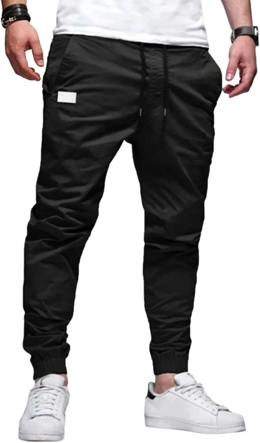 Mens Casual Joggers Cargo Pants Drawstring Chino Hiking Pants Outdoor Twill Track Jogging Sweatpants Pants for Men
