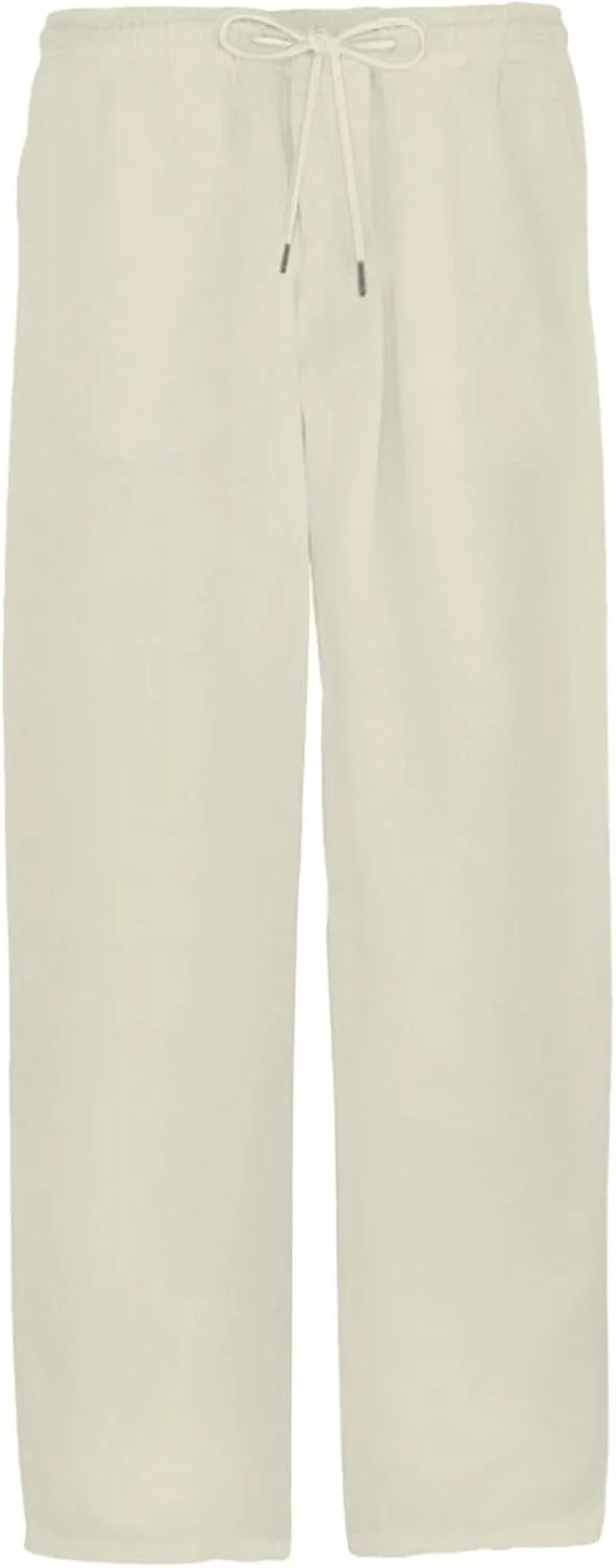 Mens Casual Pants Relaxed Fit Elastic Waist Baggy Linen Pants Lightweight Drawstring Summer Beach Yoga Trousers with Pockets