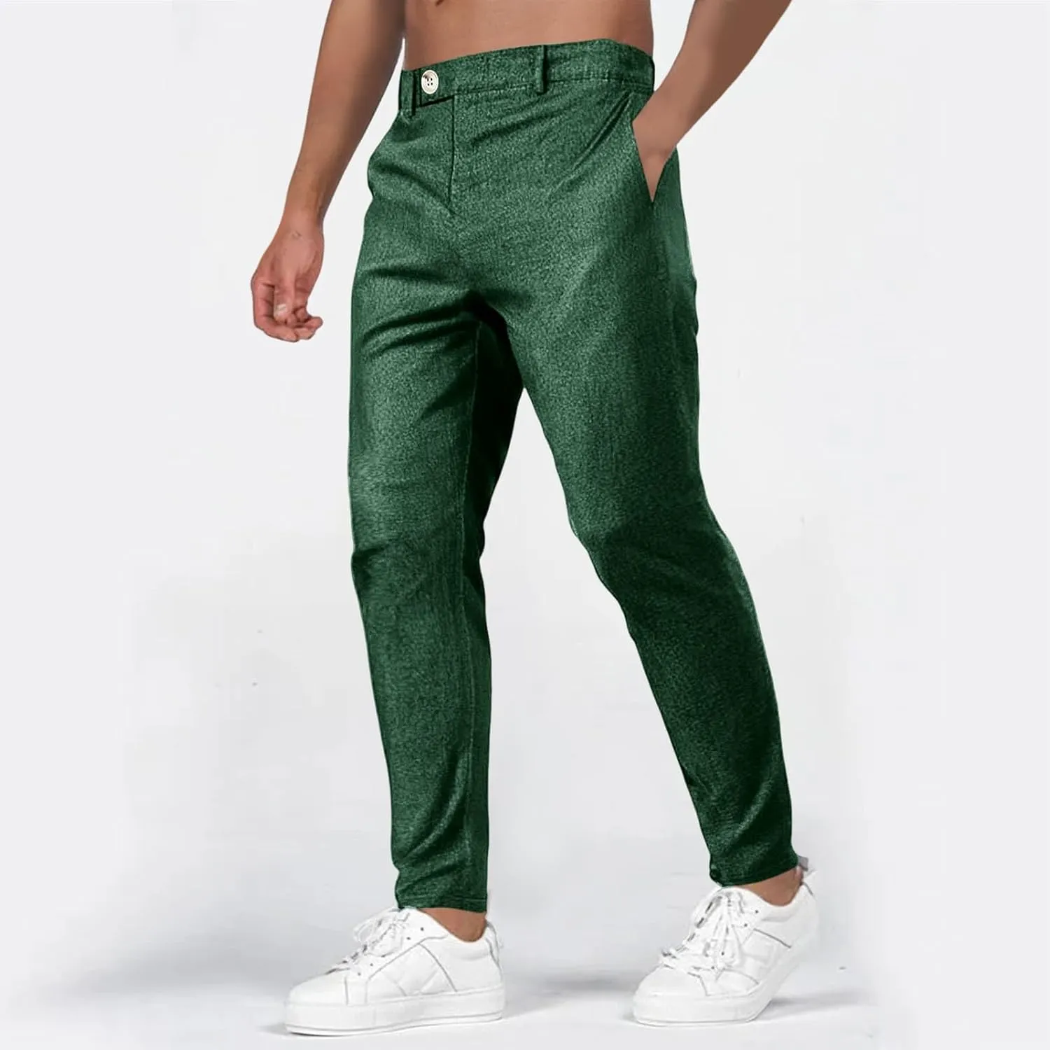 Men's Fashion Suit Pants Flat Front Ecpandable Waist Tapered Trousers Casual Slim Fit Business Golf Pants with Pocket