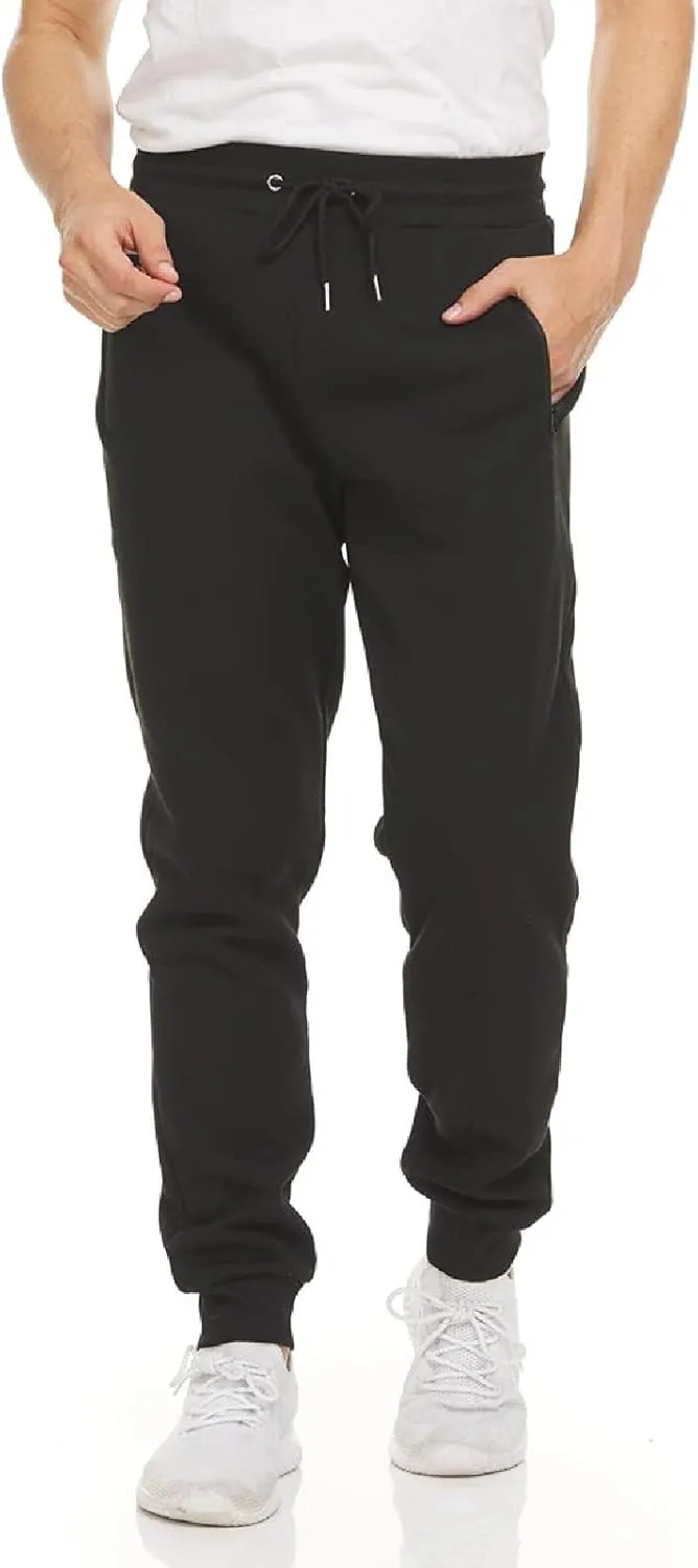 Mens Fleece Casual Sweatpants with Zipper Pockets Plus Size Solid Slim Fit Baggy Joggers Outdoor Atheltic Jogging Trousers