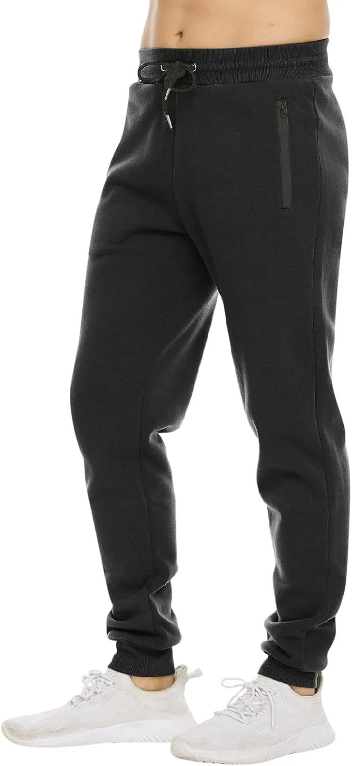 Mens Fleece Casual Sweatpants with Zipper Pockets Plus Size Solid Slim Fit Baggy Joggers Outdoor Atheltic Jogging Trousers