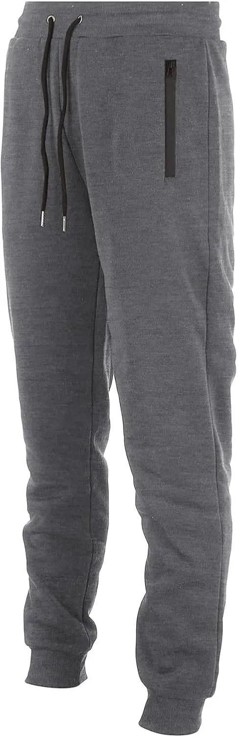 Mens Fleece Casual Sweatpants with Zipper Pockets Plus Size Solid Slim Fit Baggy Joggers Outdoor Atheltic Jogging Trousers