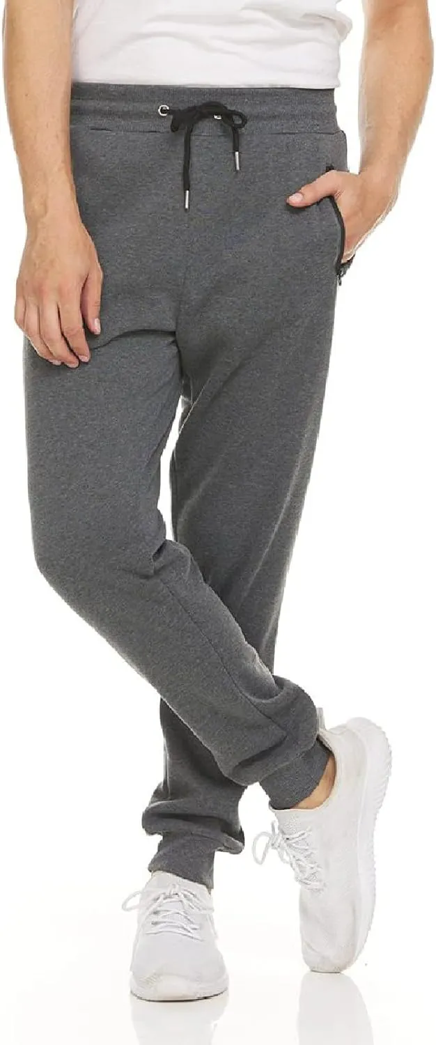 Mens Fleece Casual Sweatpants with Zipper Pockets Plus Size Solid Slim Fit Baggy Joggers Outdoor Atheltic Jogging Trousers
