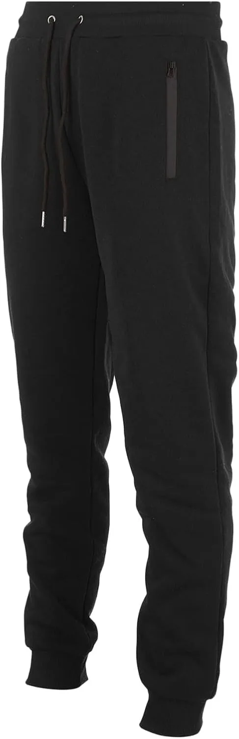 Mens Fleece Casual Sweatpants with Zipper Pockets Plus Size Solid Slim Fit Baggy Joggers Outdoor Atheltic Jogging Trousers