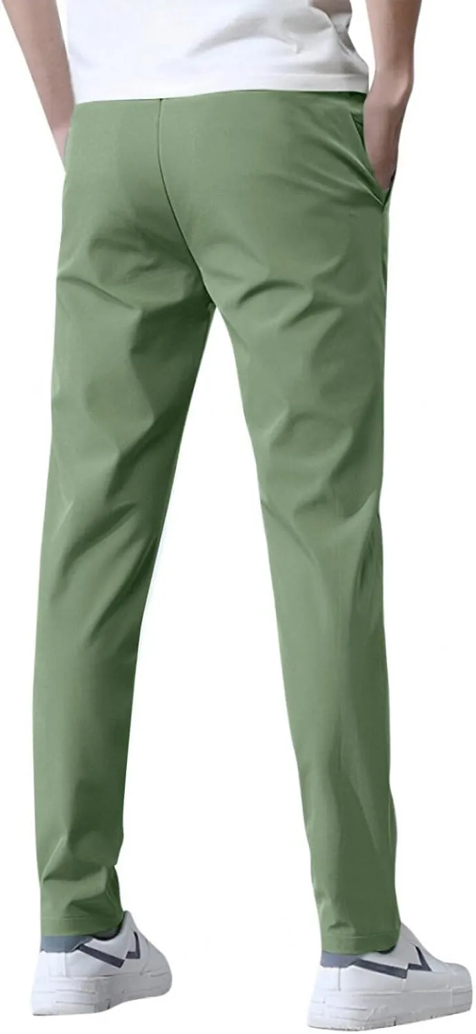 Mens Golf Pants Stretch Relaxed Fit Casual Golf Joggers Lightweight Active Pull On Pants Quick Dry Hiking Trousers