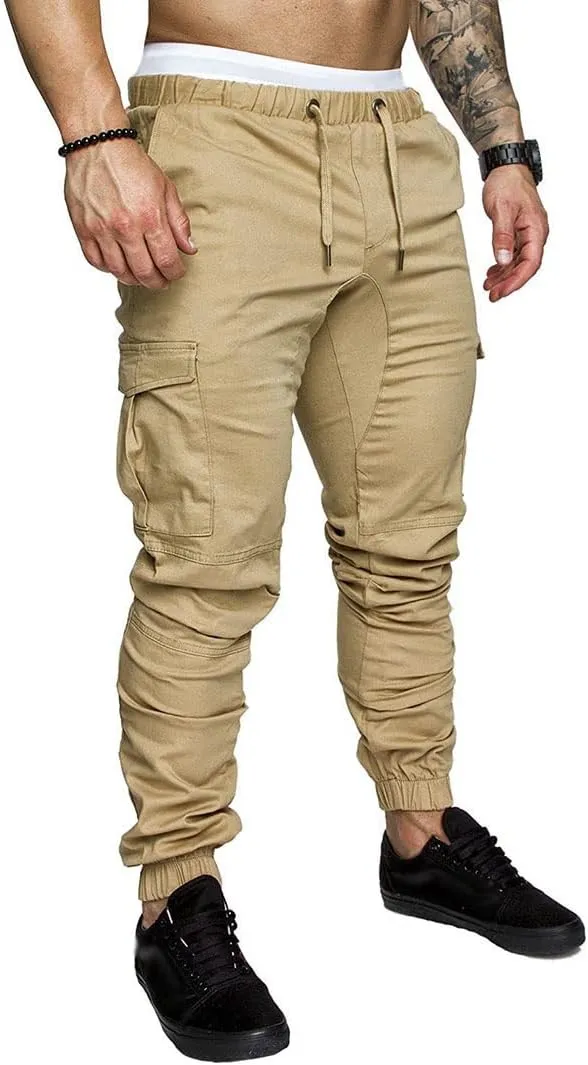Mens Jogger Pants Running Workout Athletic Cargo Sweatpants Slim Fit Casual Chino Trousers with Pockets