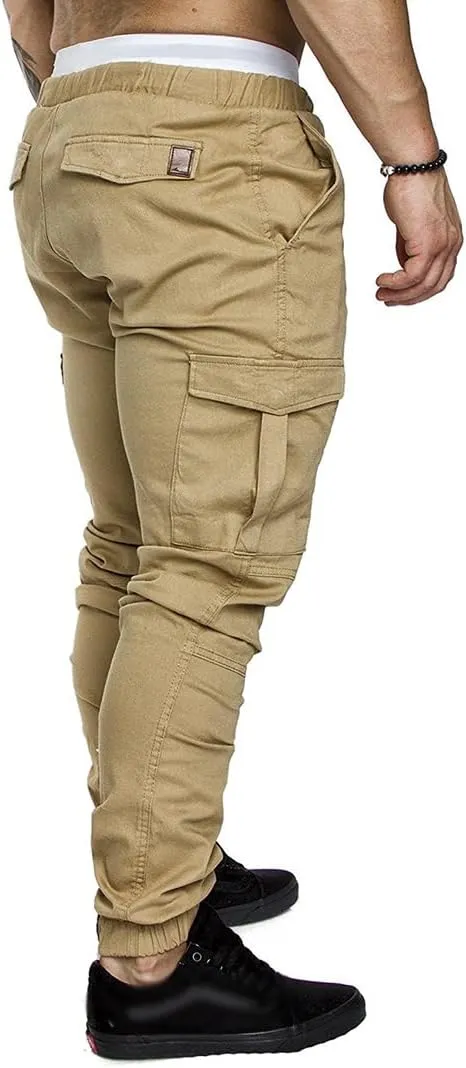 Mens Jogger Pants Running Workout Athletic Cargo Sweatpants Slim Fit Casual Chino Trousers with Pockets