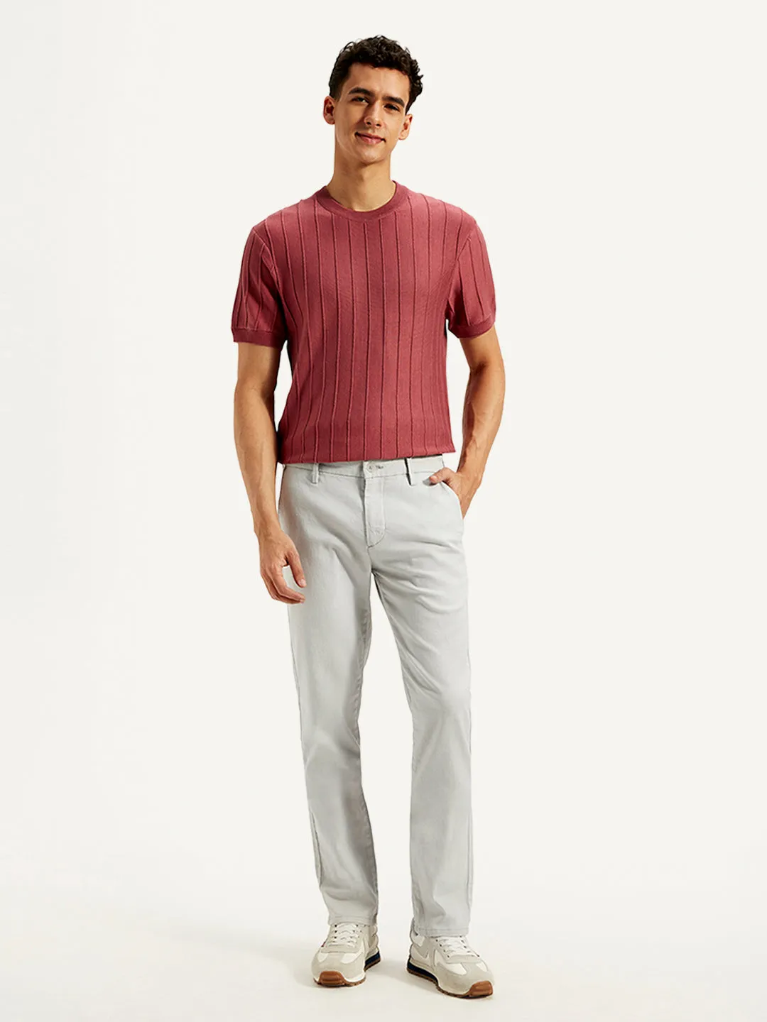 Men's Light-Grey Slim Fit Linen Chinos