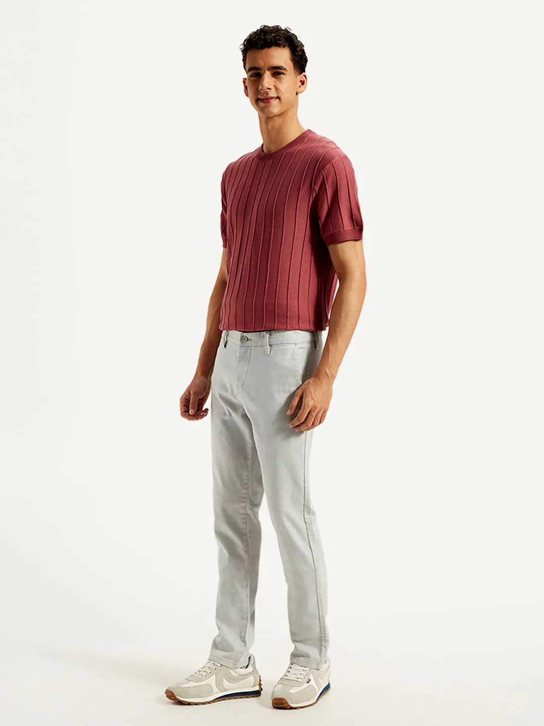 Men's Light-Grey Slim Fit Linen Chinos