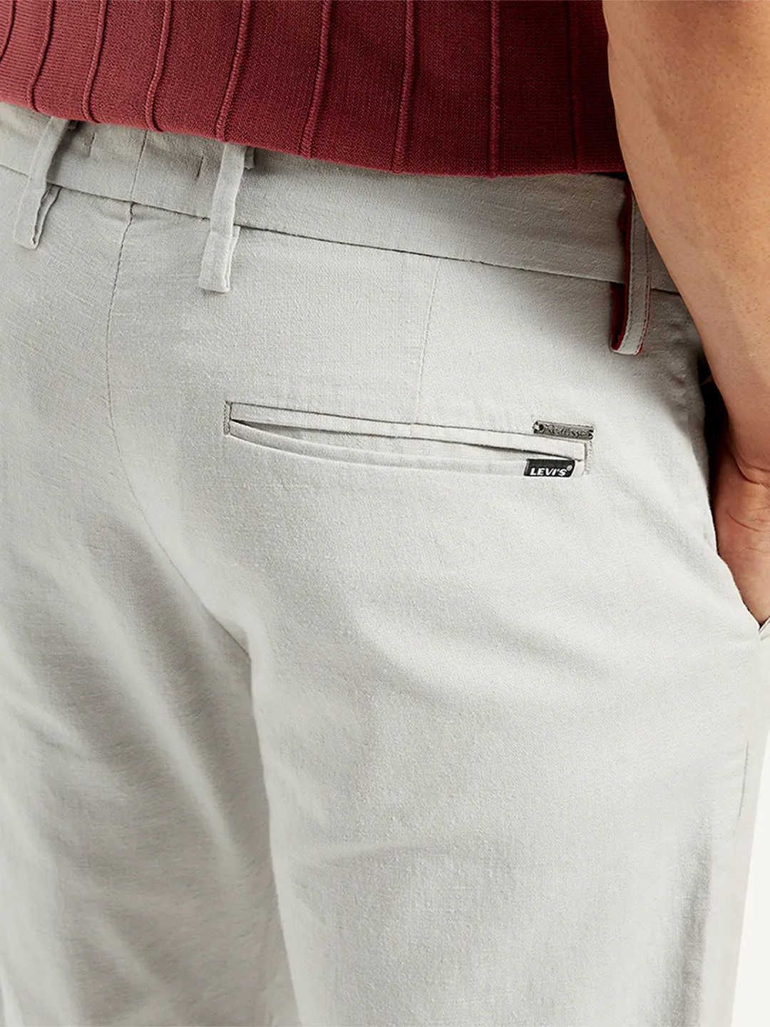 Men's Light-Grey Slim Fit Linen Chinos