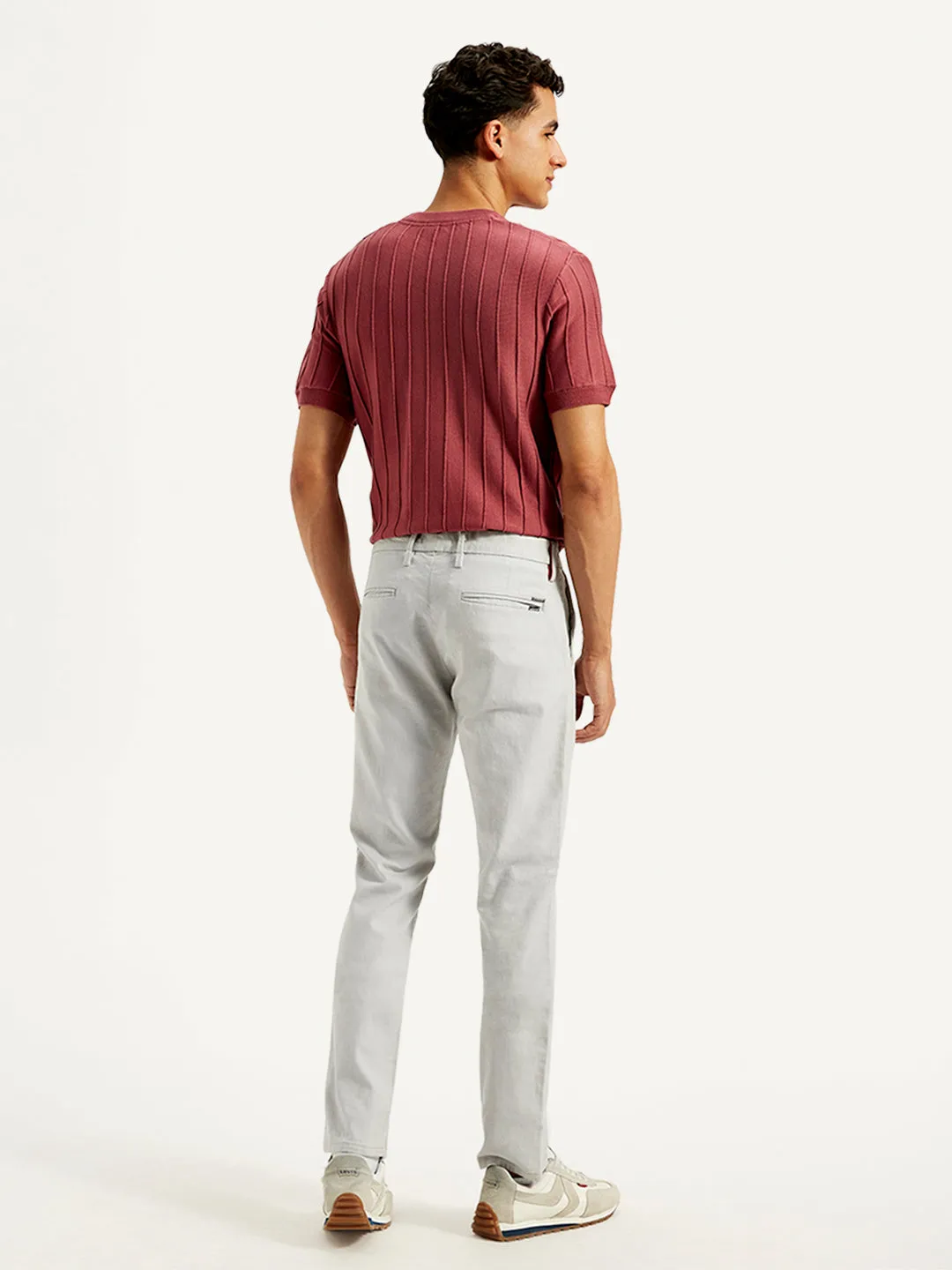 Men's Light-Grey Slim Fit Linen Chinos
