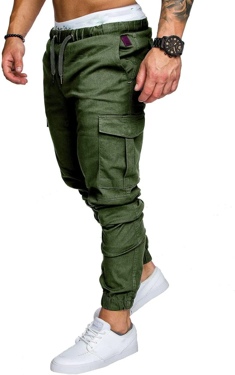 Mens Slim Fit Cargo Pants Stretch Casual Sweatpants Vintage Cozy Slack Tactical Trousers Lightweight Drawstring Pant