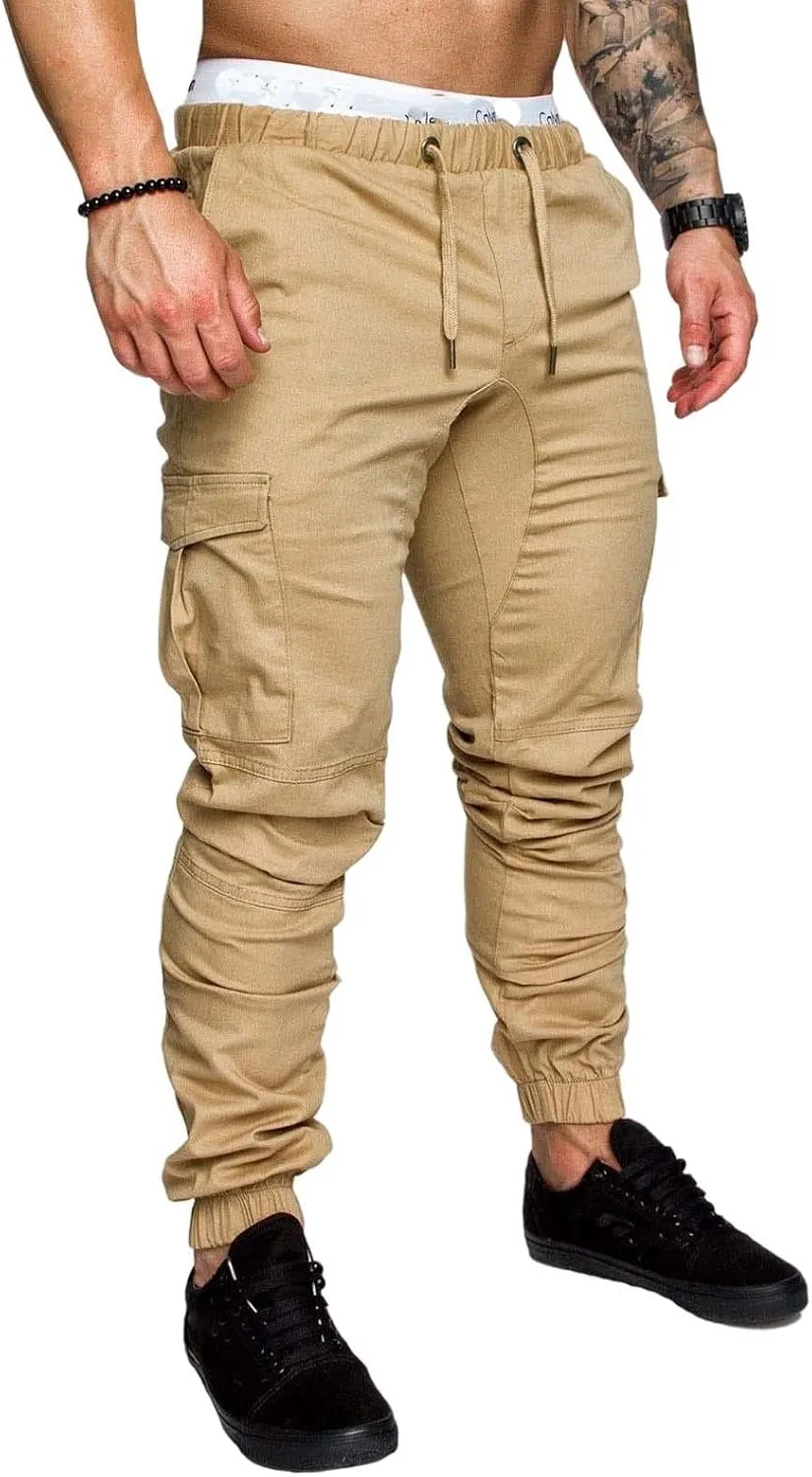 Mens Slim Fit Cargo Pants Stretch Casual Sweatpants Vintage Cozy Slack Tactical Trousers Lightweight Drawstring Pant