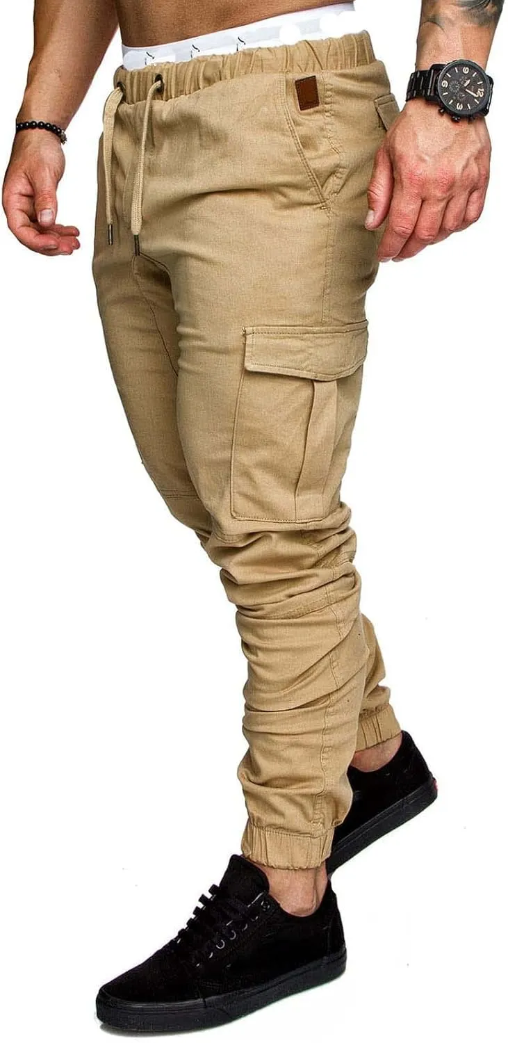Mens Slim Fit Cargo Pants Stretch Casual Sweatpants Vintage Cozy Slack Tactical Trousers Lightweight Drawstring Pant