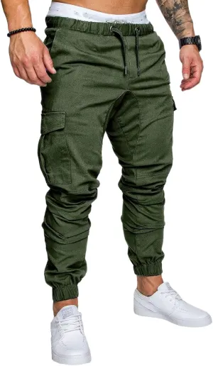 Mens Slim Fit Cargo Pants Stretch Casual Sweatpants Vintage Cozy Slack Tactical Trousers Lightweight Drawstring Pant