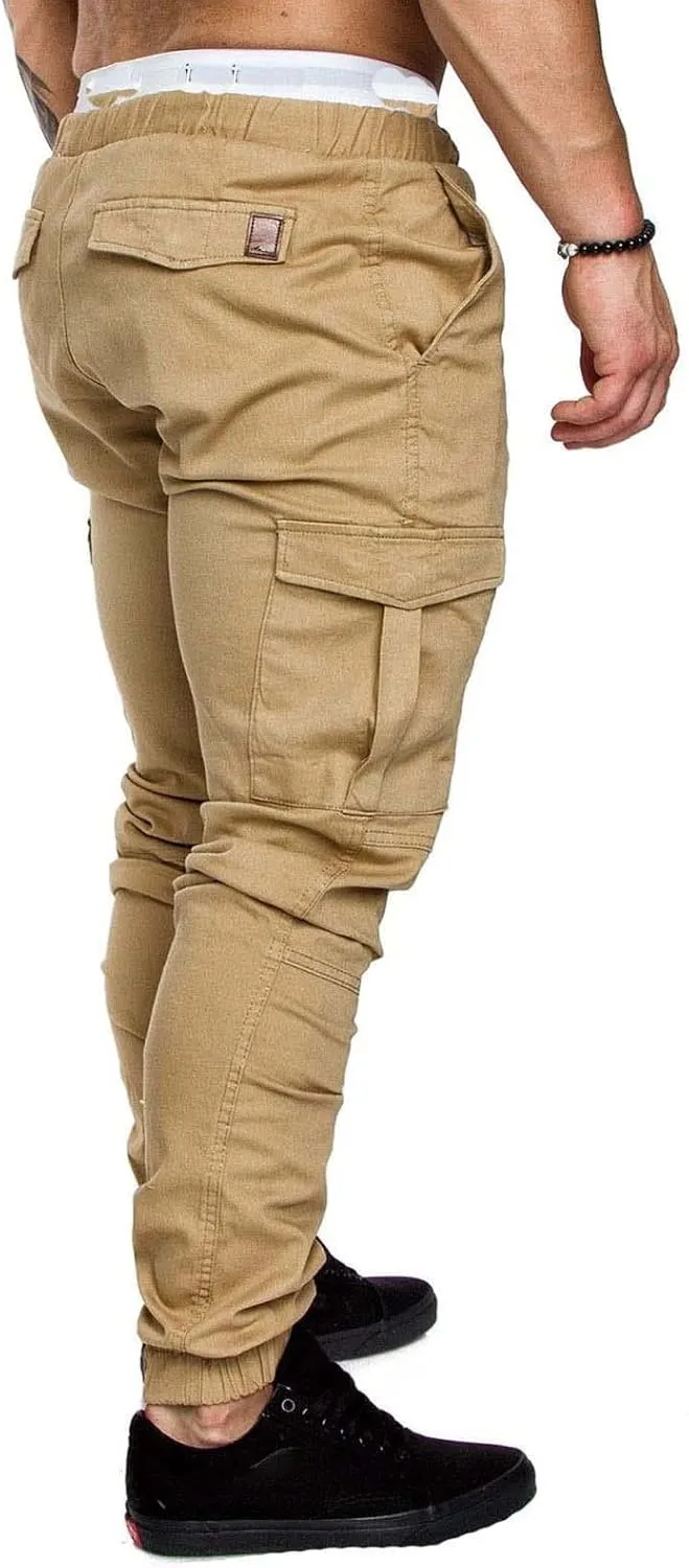 Mens Slim Fit Cargo Pants Stretch Casual Sweatpants Vintage Cozy Slack Tactical Trousers Lightweight Drawstring Pant