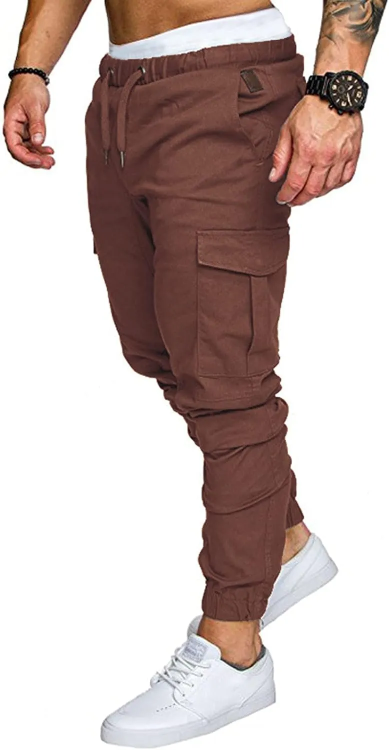 Mens Slim Fit Cargo Pants Stretch Casual Sweatpants Vintage Cozy Slack Tactical Trousers Lightweight Drawstring Pant