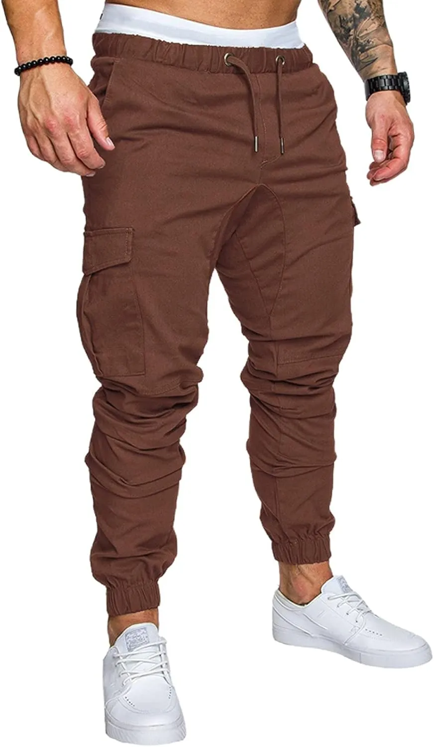 Mens Slim Fit Cargo Pants Stretch Casual Sweatpants Vintage Cozy Slack Tactical Trousers Lightweight Drawstring Pant