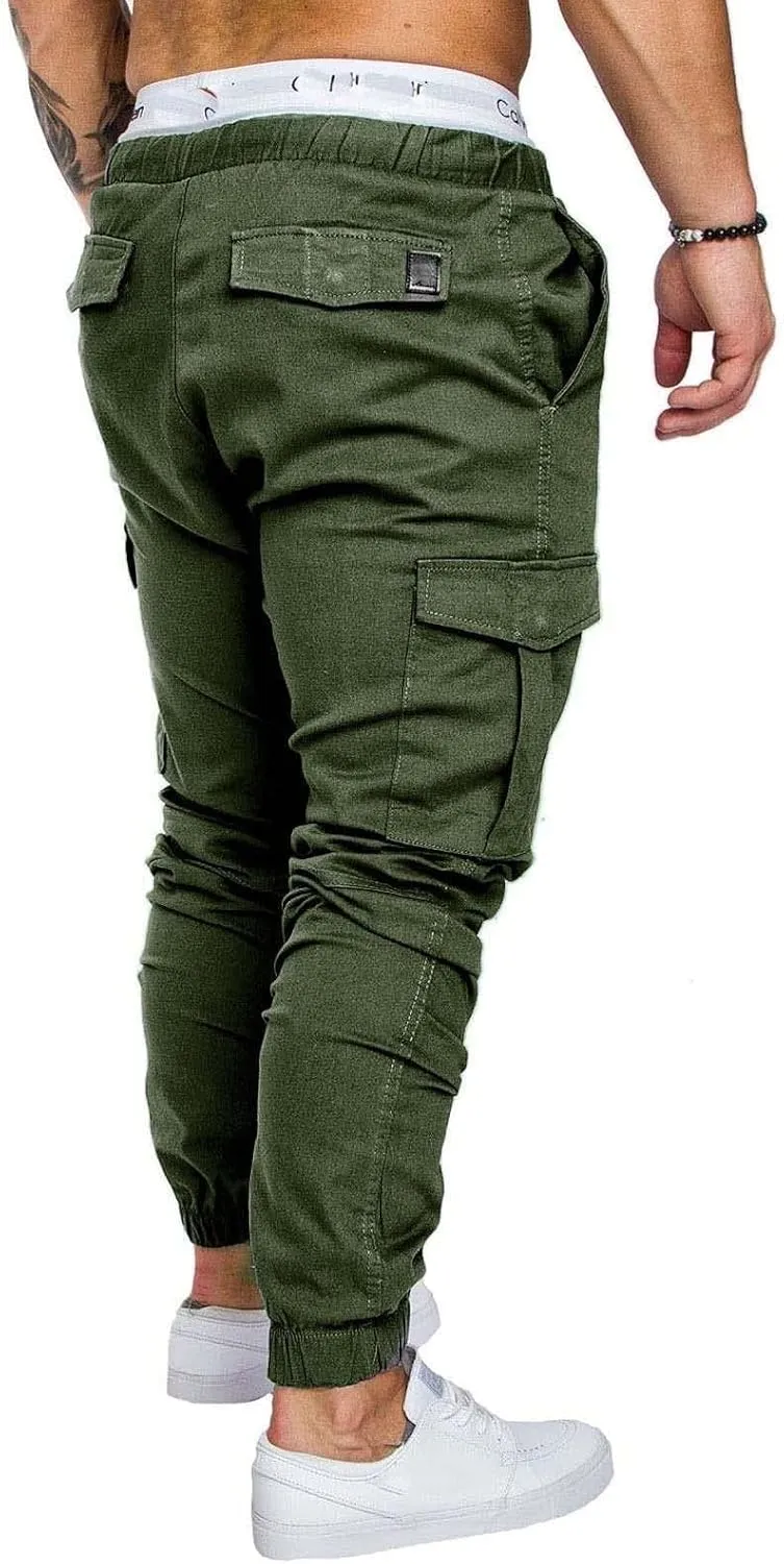 Mens Slim Fit Cargo Pants Stretch Casual Sweatpants Vintage Cozy Slack Tactical Trousers Lightweight Drawstring Pant